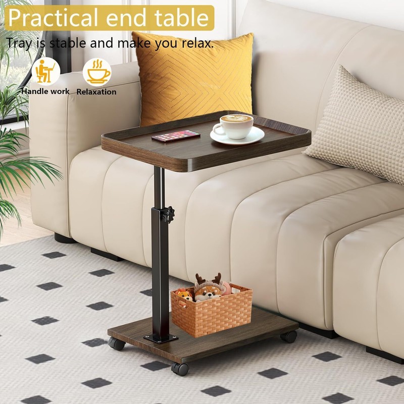 C Table End Table Adjustable Height, 360°Swivel TV Tray Table for Small Spaces gallery