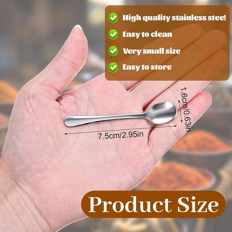 8pc Mini Tiny Spoons for Spices Jars 2.95" Stainless Steel Small Condiment Scoop gallery