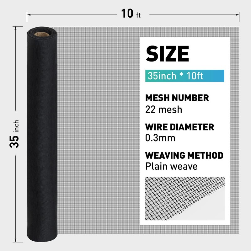 FCSOTSPS 304 Stainless Steel Mesh Window Screen Roll,35IN x 10FT Black Metal ... gallery