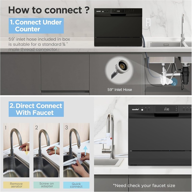 COMFEE' Countertop Dishwasher 6 Place Settings 8 Programs - Black gallery