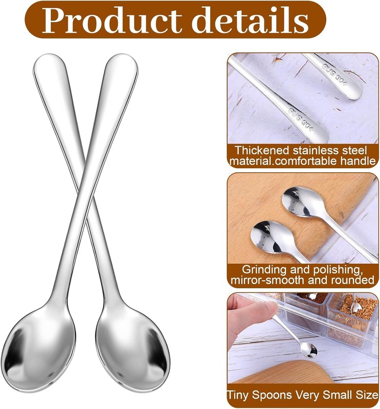 8pc Mini Tiny Spoons for Spices Jars 2.95" Stainless Steel Small Condiment Scoop gallery