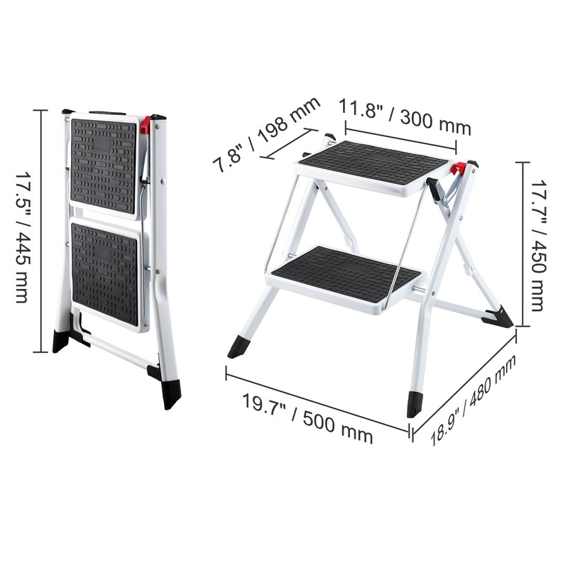 VEVOR Step Stool Ladder 2-Step Foldable 3 Adjustable Height Max Load 330lbs gallery