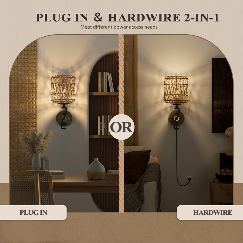 2PCS Farmhouse Wall Light Dimmable Plug-in LED Wall Sconce for Kitchen USB Port gallery