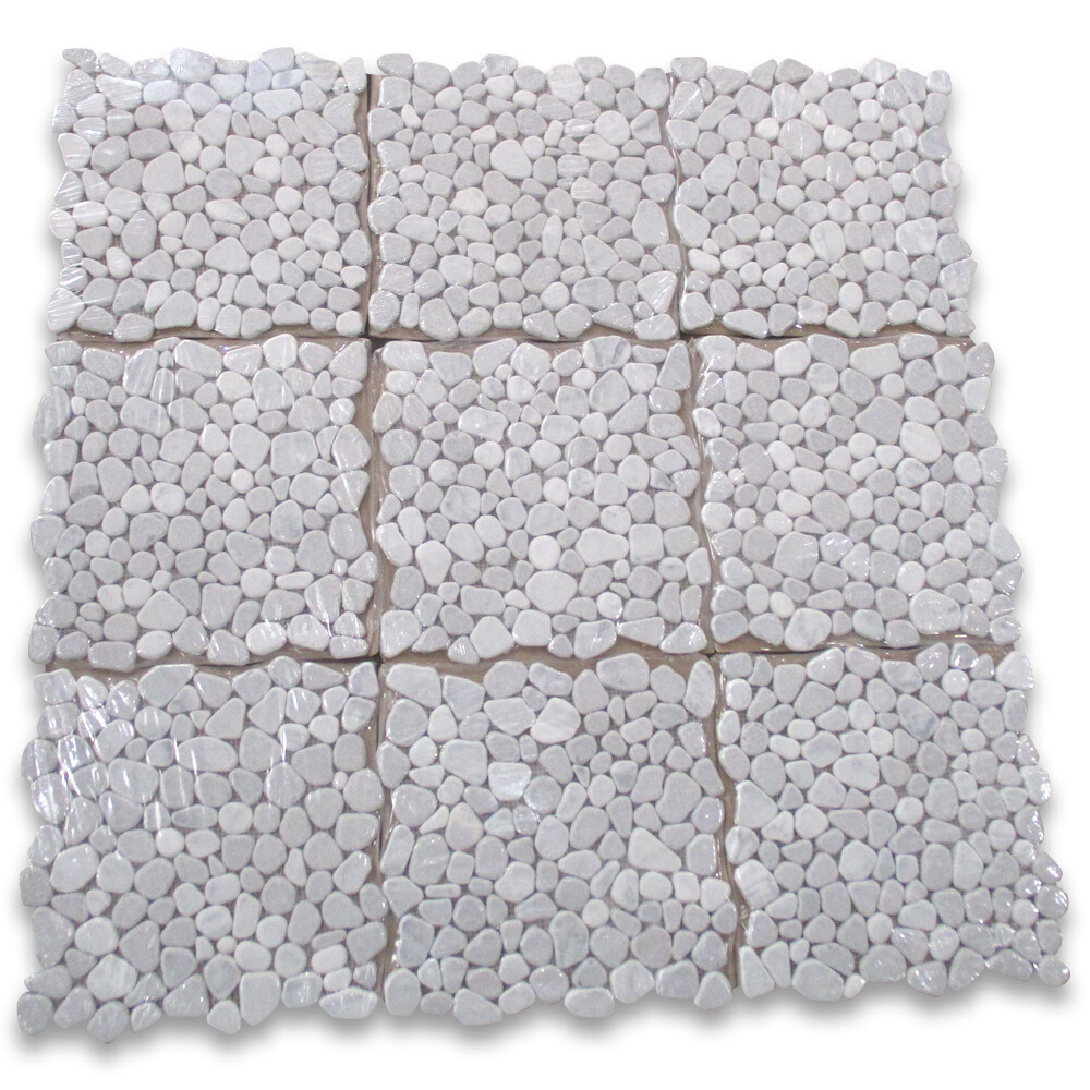 P64T Non Slip Shower Floor Tile Tumbled Carrara Grey Marble Pebble Mosaic gallery