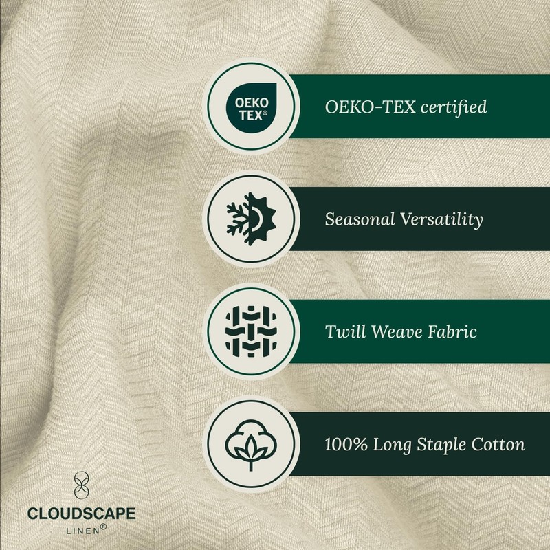 Cloudscape Linen Cloudscape 100 Cotton Queen Size Summer Blanket - Herringbone gallery
