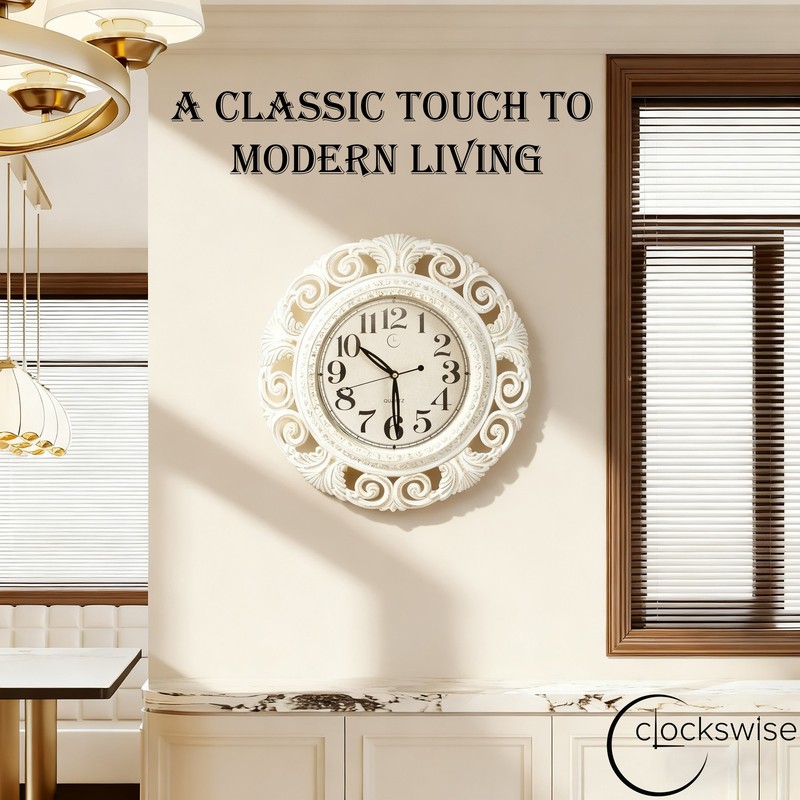 New Clockswise Classic Round Decorative Hanging Wall Clock with Scroll Frame gallery