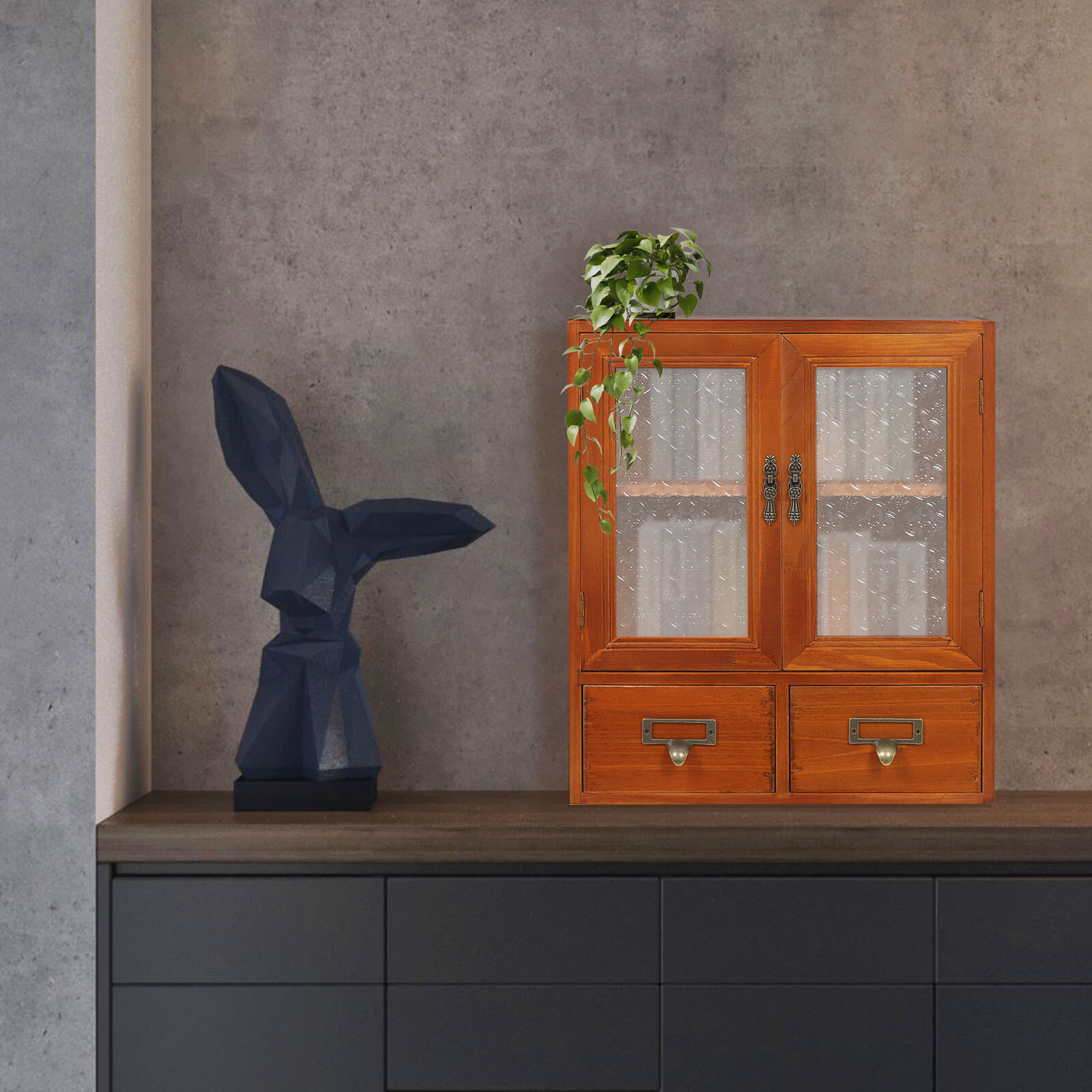 Freestanding Wood Storage Cabinet 2-tier With 2 Drawers For Bedroom Dorm gallery