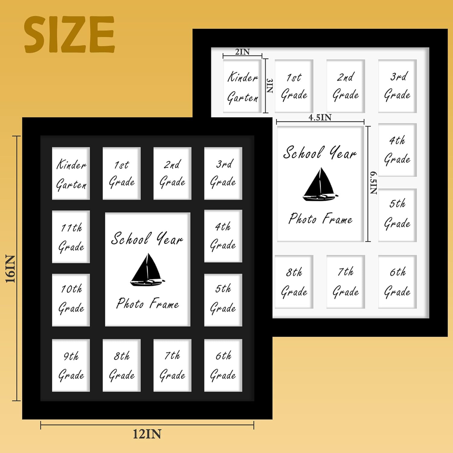 12x16 School Year Picture Frame K-12 Displays One 5x7 Photo and Twelve 2.5x3.... gallery