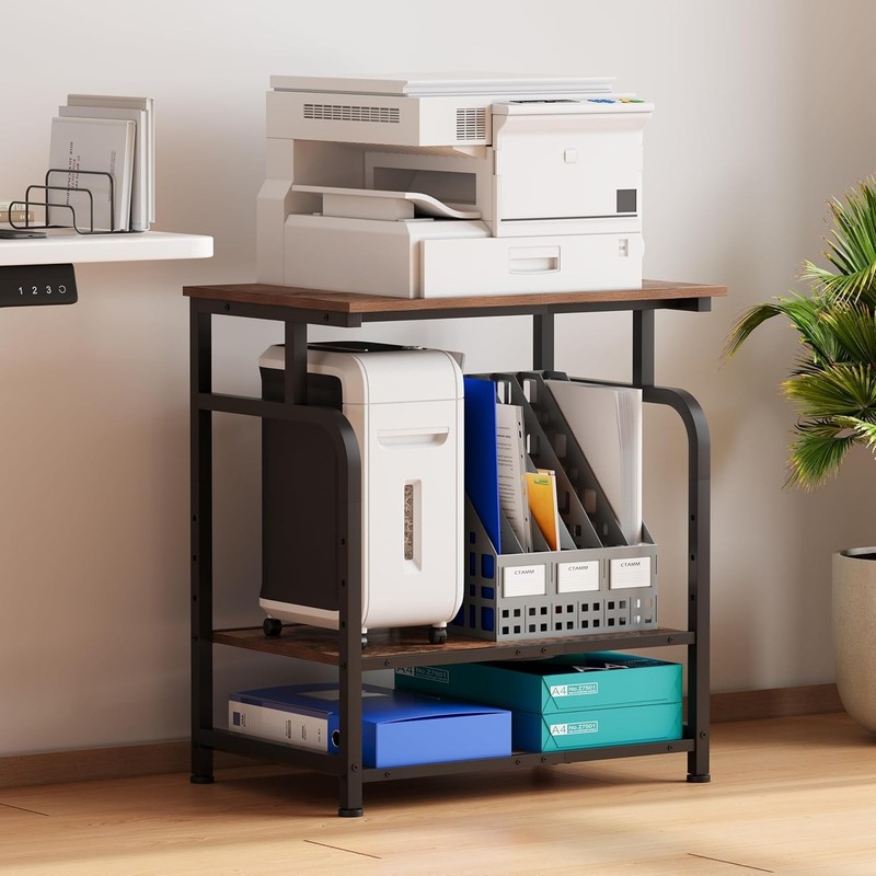 3-Tier Rolling Printer Stand with Adjustable Shelf Rustic Brown gallery