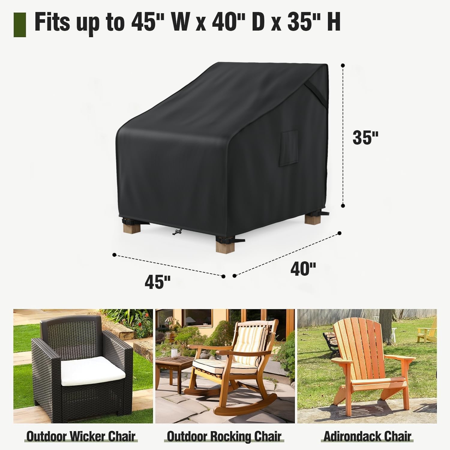 NEW 2-Pack 45" Waterproof Heavy Duty Oxford Chair Covers, Black gallery