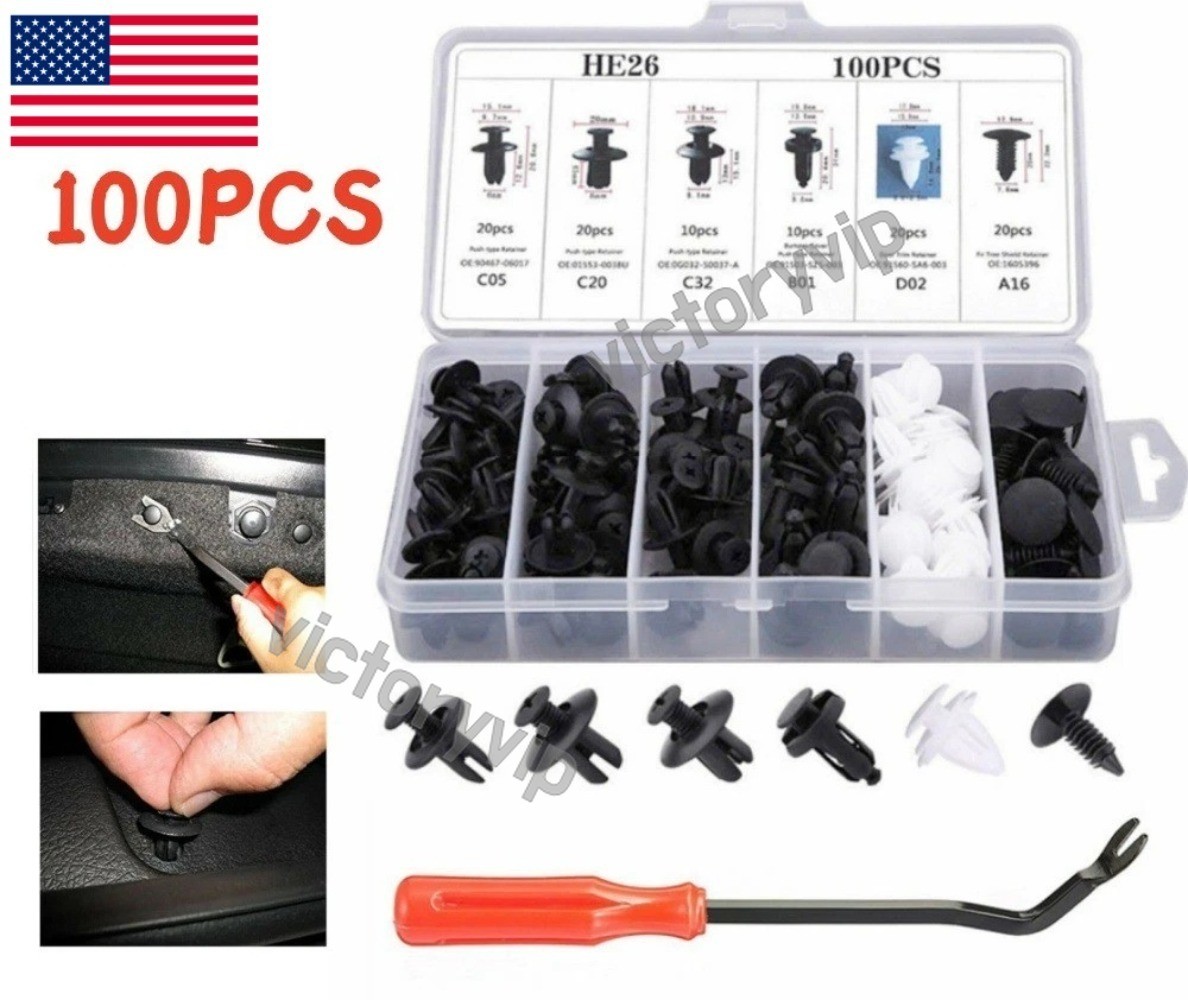 100PCS Car Truck Trim Panel Fasteners Push Retainer Pin Rivet Auto Clips Kit Set gallery