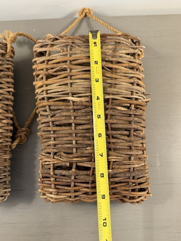 Rustic Twig Wall Pocket Hanging Baskets Set of 2 Woven Wood Rope Farmhouse gallery