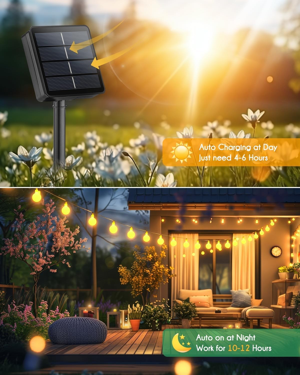 Brightown 19.6ft 60 LED Solar String Lights Outdoor Waterproof 8 Modes Patio gallery