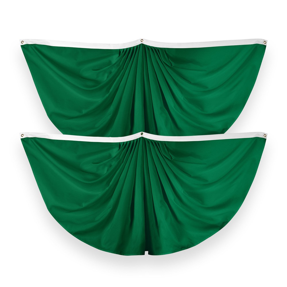 G128 2 Pack: Solid Dark Green Color Pleated Fan Flag 3x6 Ft Printed 150D Poly