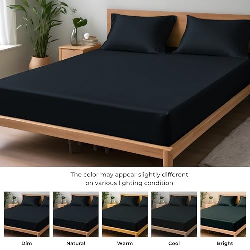 Only Viscose Derived from Bamboo, Fitted Sheet - King Jet Black Fitted Sheet gallery