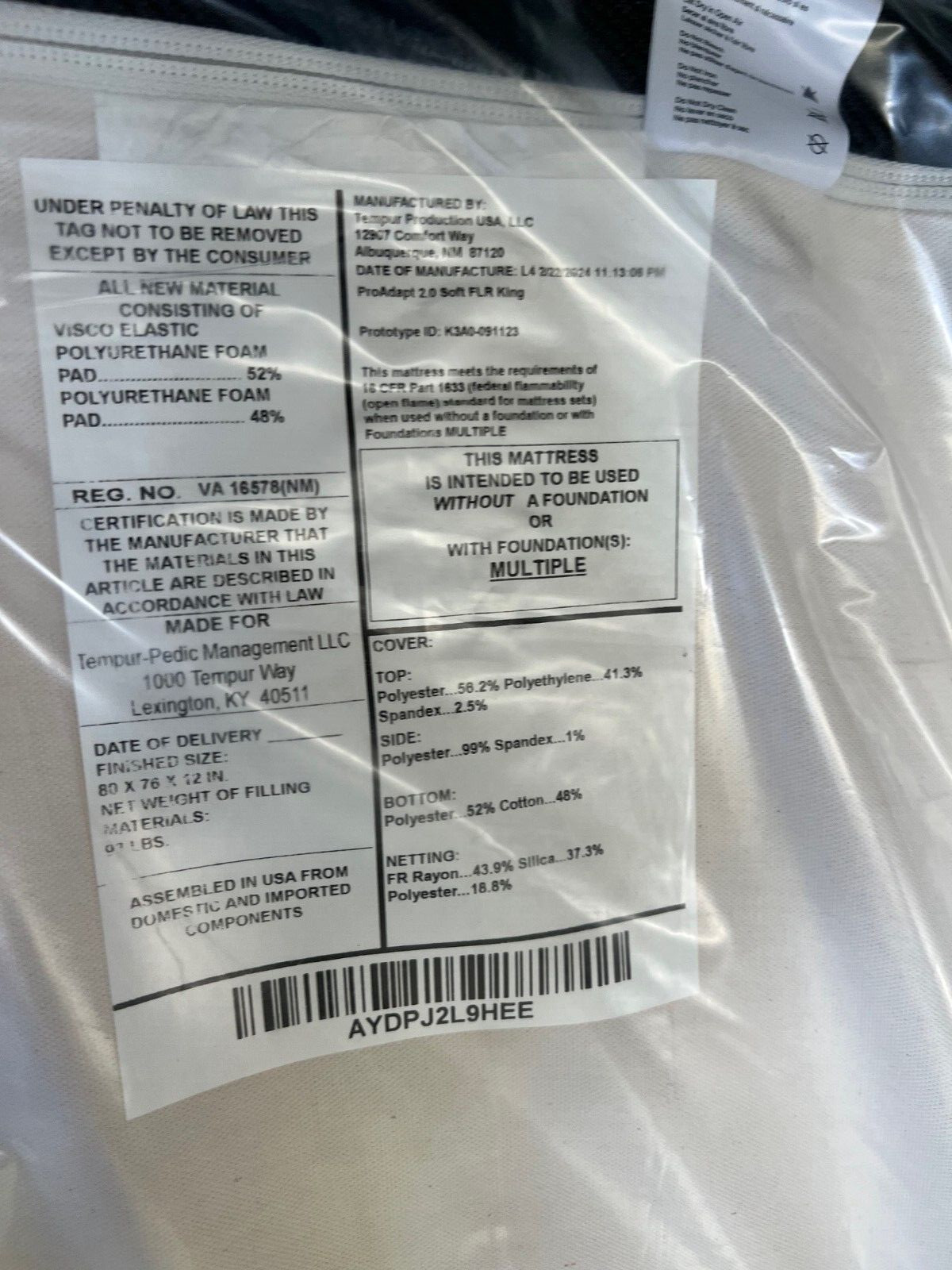 TempurPedic PRO ADAPT SOFT 2.0 KING MATTRESS 2024 NEW CLEARANCE FAST SHIPPING gallery