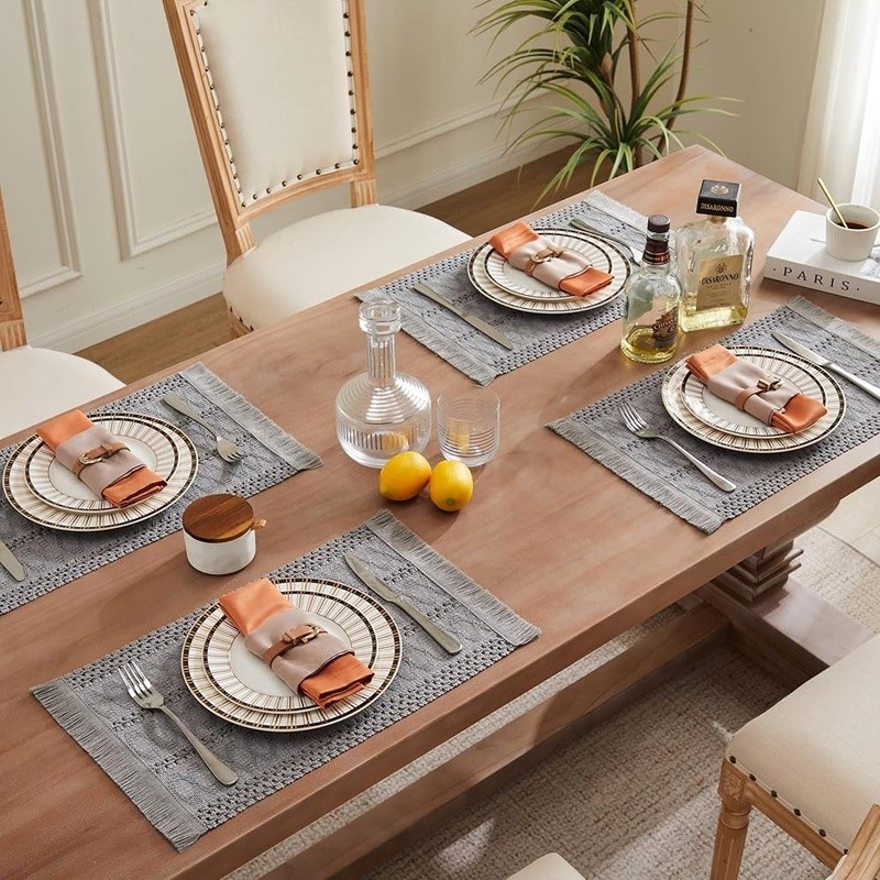 Boho Woven Placemats Set Handcrafted Cotton Blend Fabric Rustic Table Décor New gallery