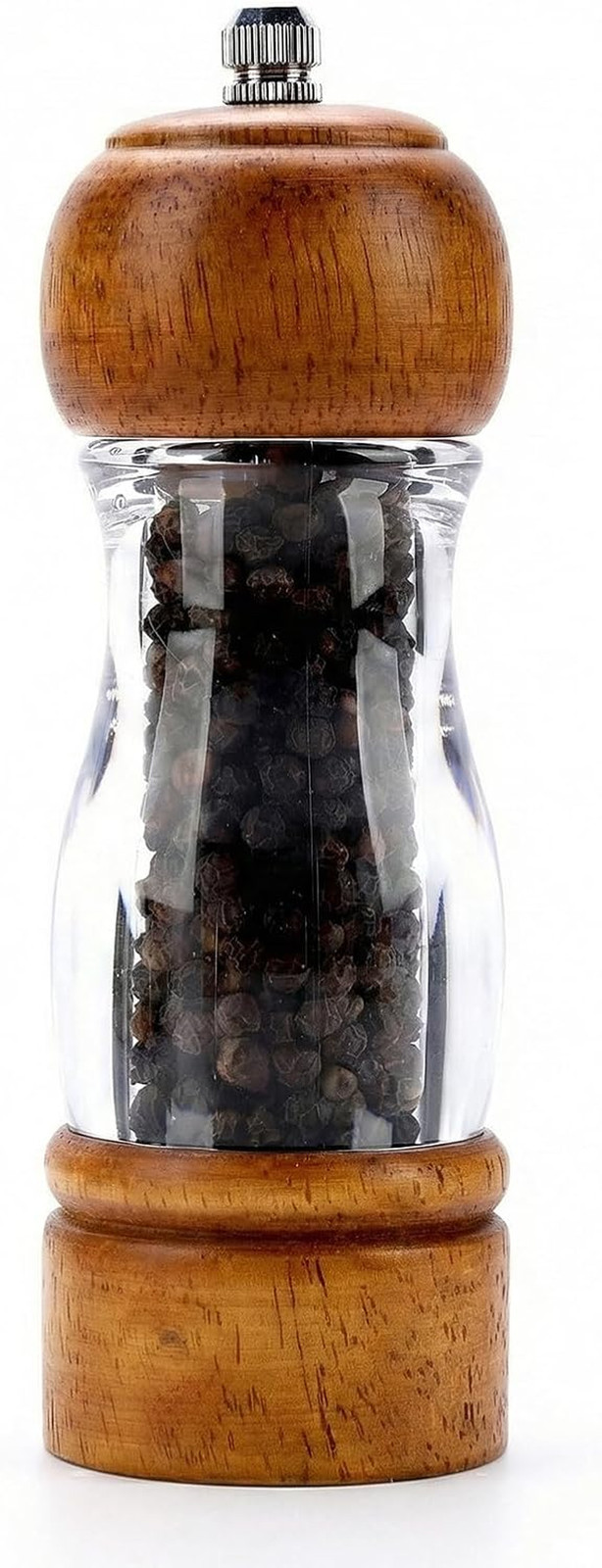 Wood Pepper Grinder Mill, 6.3 Inch Acrylic Sea Salt Shaker with Adjustable Coars gallery