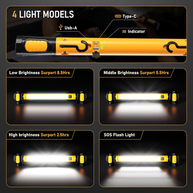 Work Light for Mechanic,3200Lm LED Work Lights,5400Mah Rechargeable Magnetic Lig gallery