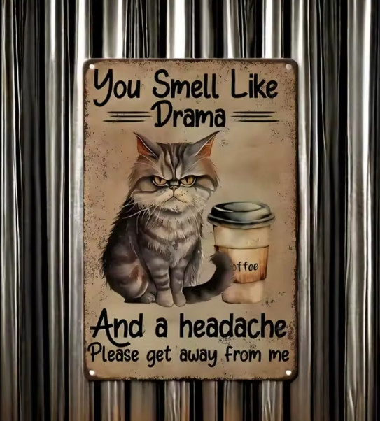 Unique VIntage Angry Kitchen Cofffee Kitten Cat Drama Metal Tin Sign 8 x 12 gallery