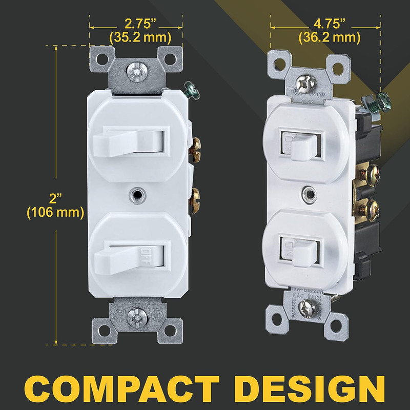 White Double Light Switch (2-Pack) | Two Single-Pole Wall Light Switches in 1-G gallery