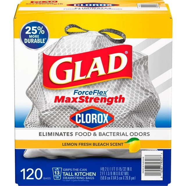 Glad ForceFlex Tall Kitchen Trash Bags With Clorox, Lemon Fresh Bleach Scent 13 gallery