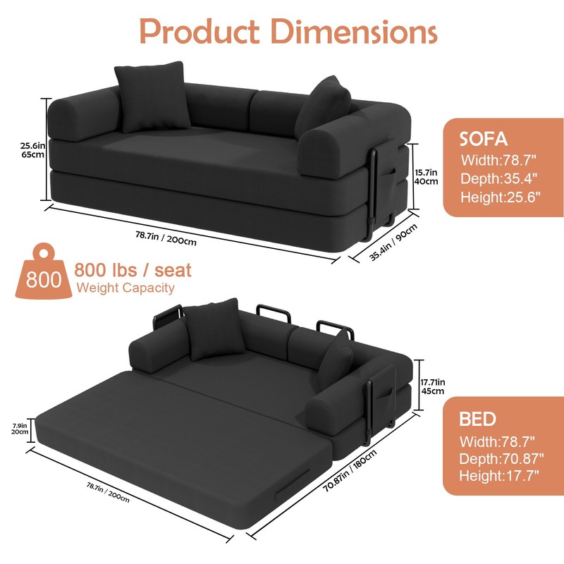 Space-Saving Compression Sofa Corduroy Skin-friendly Sleeper Bed Instant Setup gallery