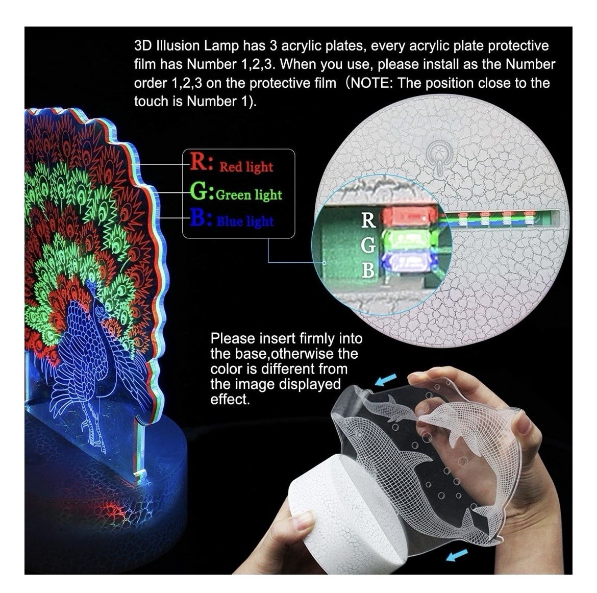 3D Lamp Illusion Night Light. Peacock. Uses USB Or Batteries. New In Box! gallery