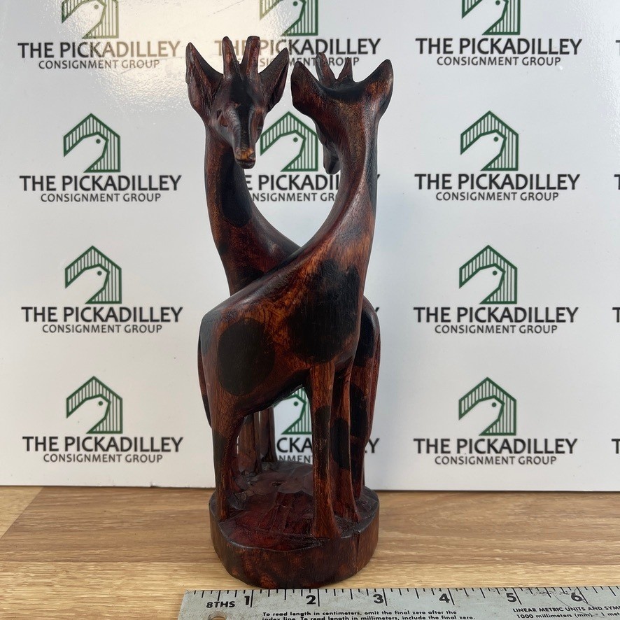 Hand Carved Wood intertwined Giraffes Sculpture African Safari Decor 8.5" gallery