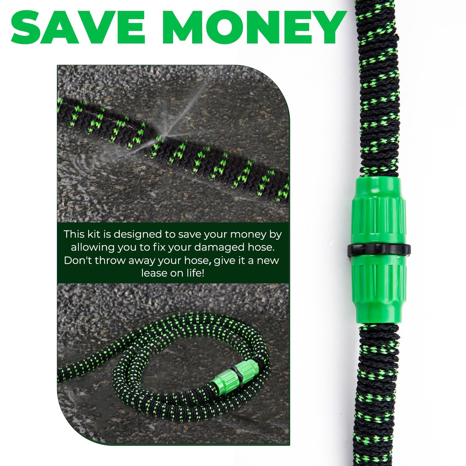4 Sets Expandable Garden Hose Repair Kit - Universal Dual-Channel Green gallery