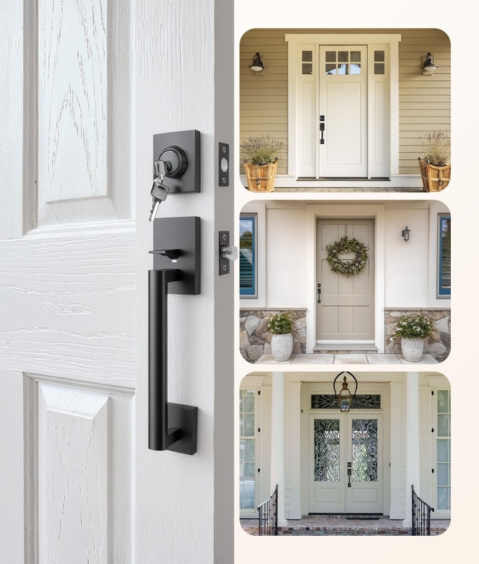 Front Door Lock Set with Adjustable Deadbolt & Reversible Handle, Black gallery