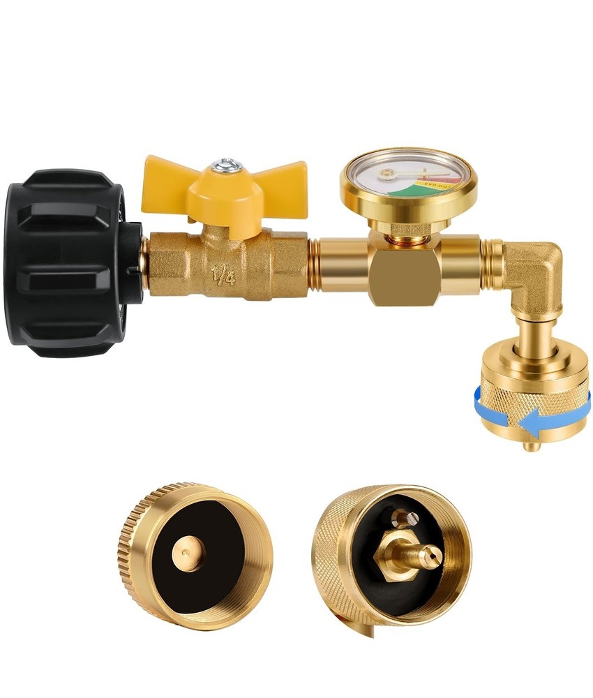 WADEO Propane Refill Adapter with Gauge and Valve for Fuel Keg 1lb Propane Tanks