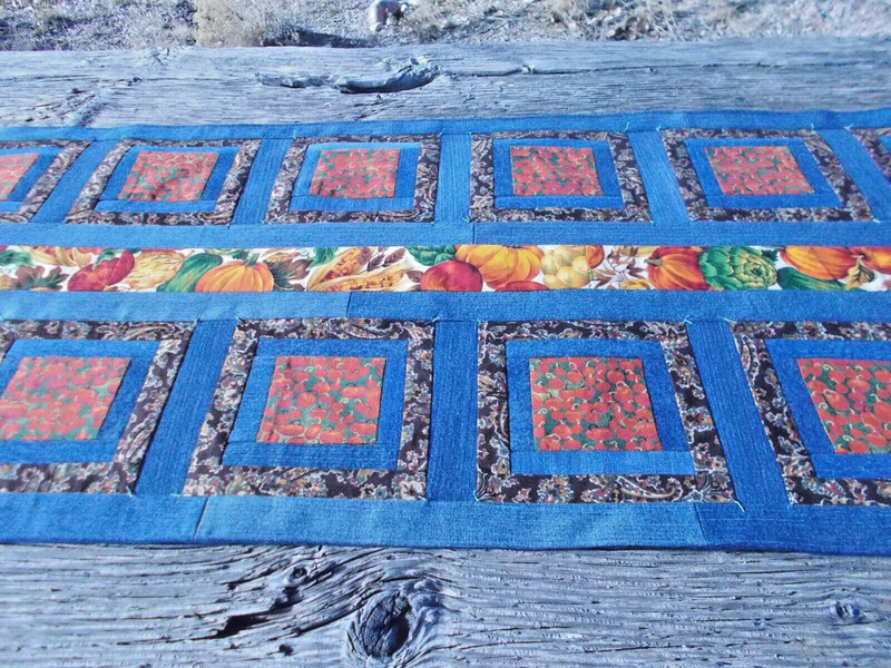 Rustic Denim Table Runner Fall Thanksgiving Vegetables Centerpiece 59"L x 20”W gallery