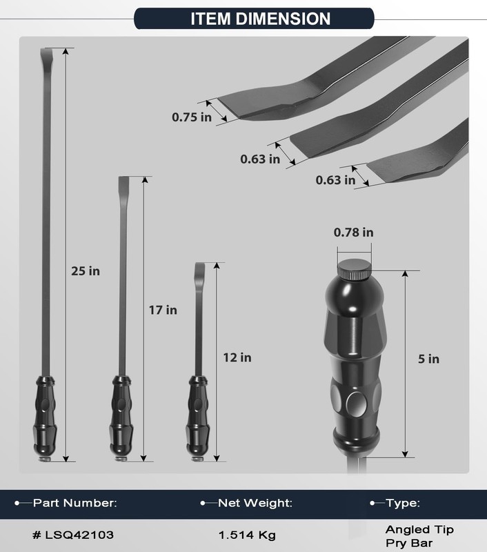 Angled End Handled Pry Bar with Striking Cap Set Steel, 3-Piece (12, 17, 25 in.) gallery