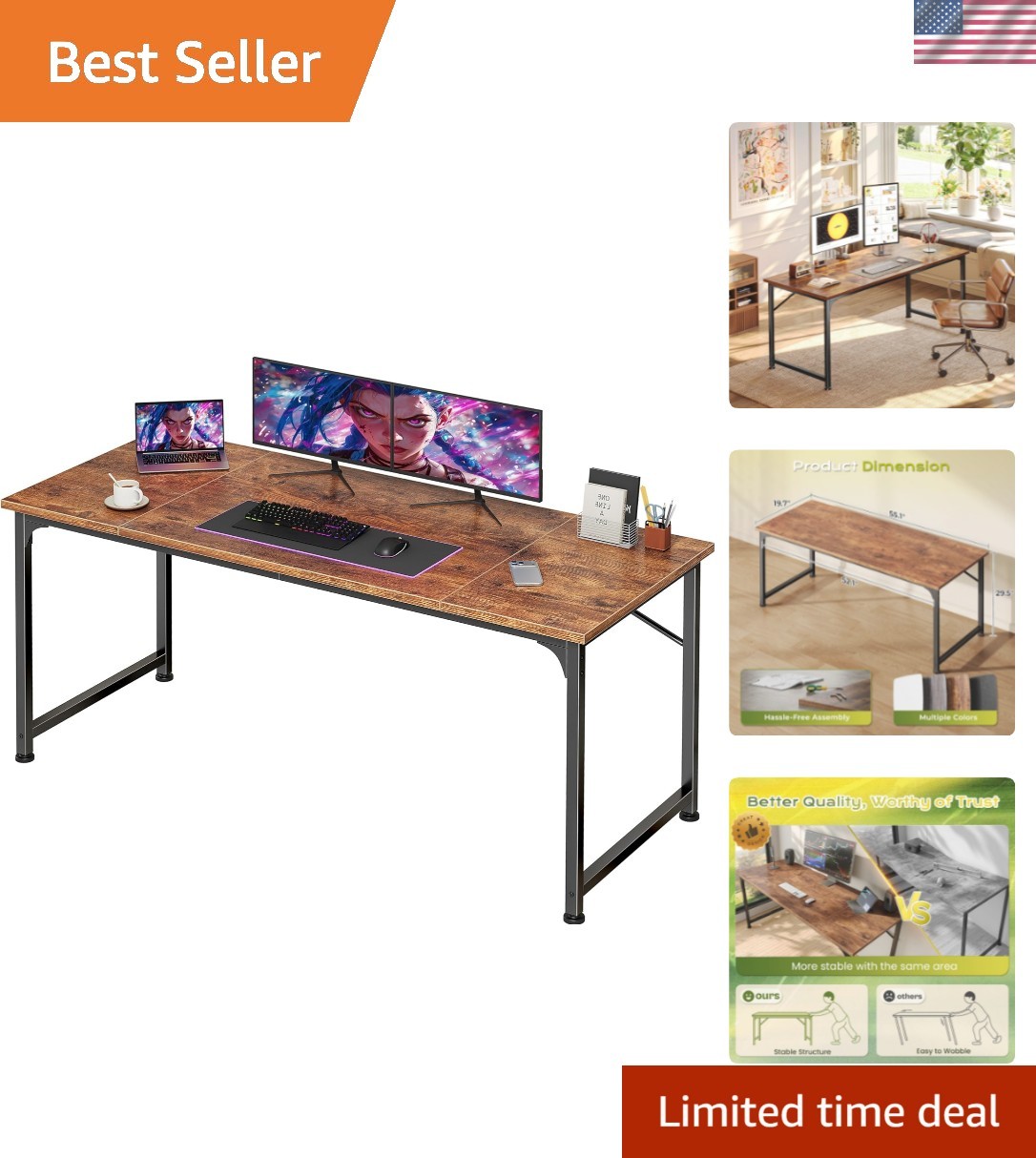 55 Inch Computer Desk, Home Office Desk with Spacious Desktop, Modern Gaming ... gallery