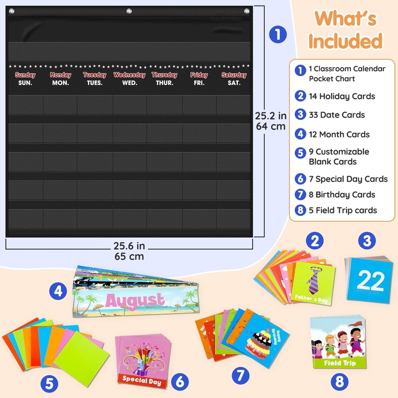 Classroom Calendar Pocket Chart with 88 Cards - Ideal for Homeschool Classroo... gallery