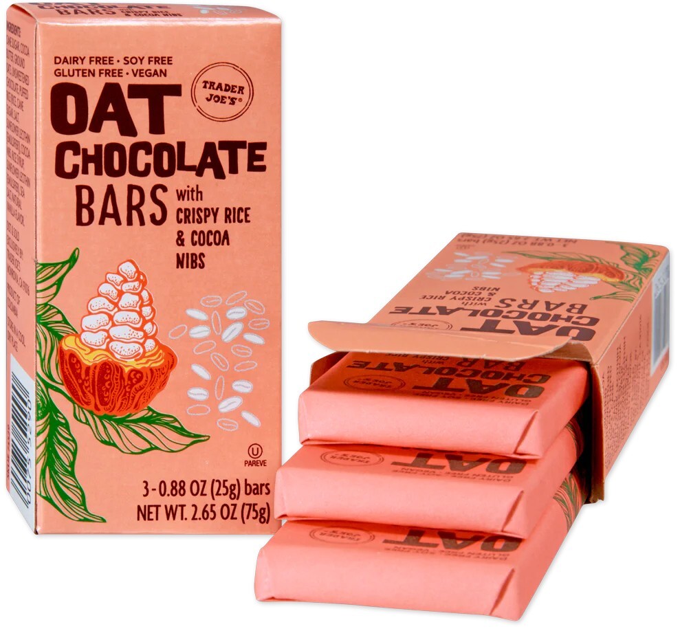 3 Trader Joe's Oat Chocolate Bars with Crispy Rice & Cocoa Nibs Dairy Free  gallery