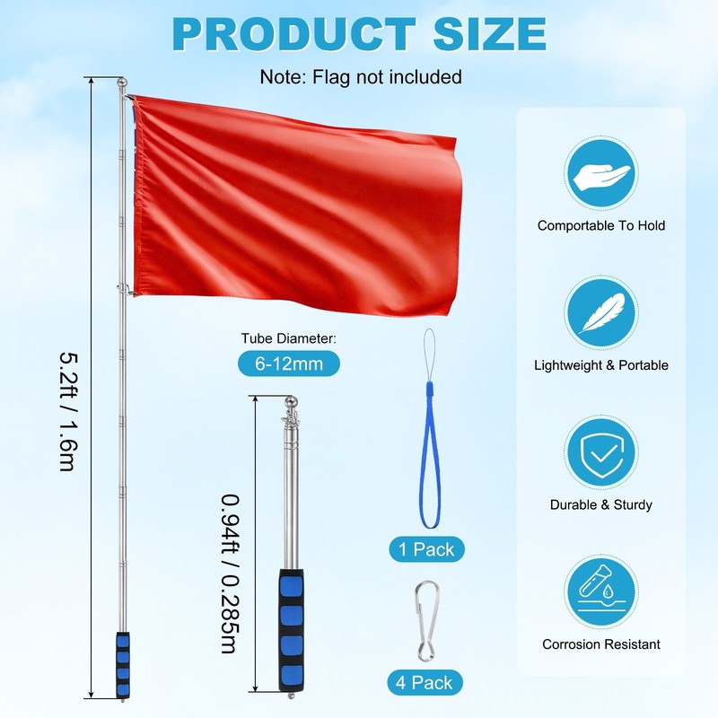 1-Pack Telescopic Handheld Flagpole, 5.2ft/1.6m Stainless Steel Pole [Blue] gallery