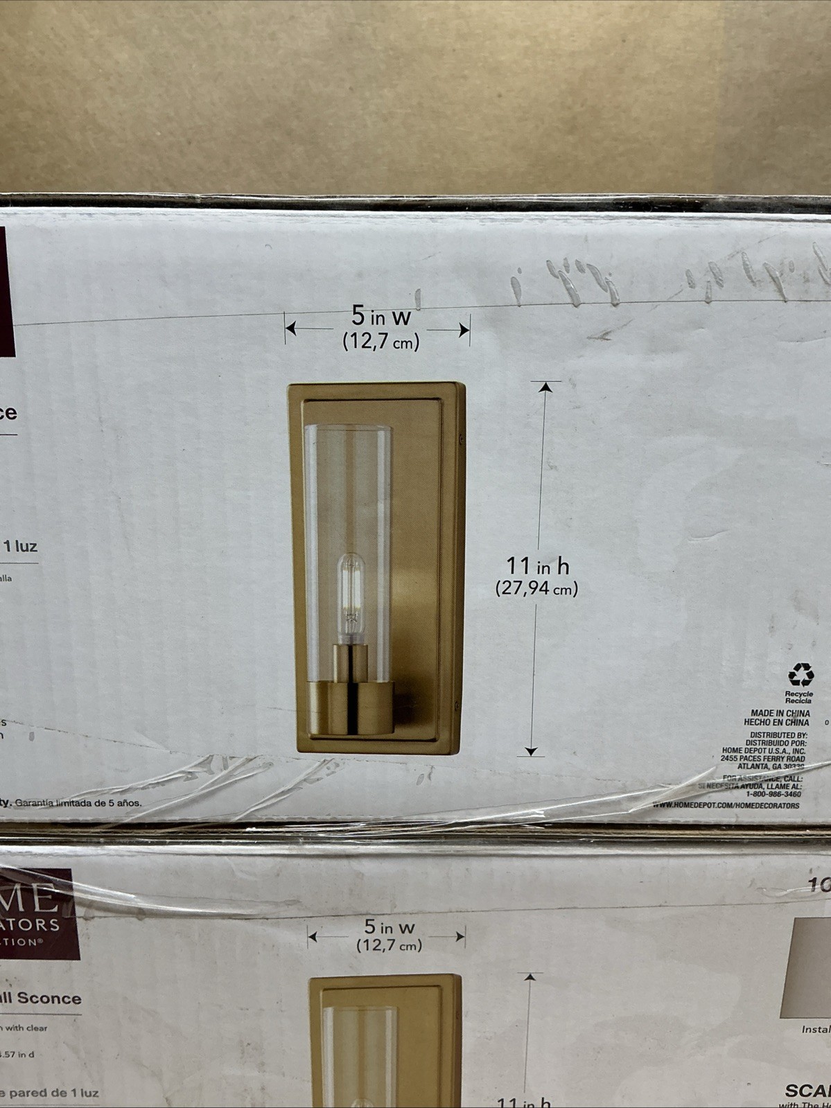 2PK Home Decorators Closmere 1-Light Brushed Gold Wall Sconce Clear Glass New gallery