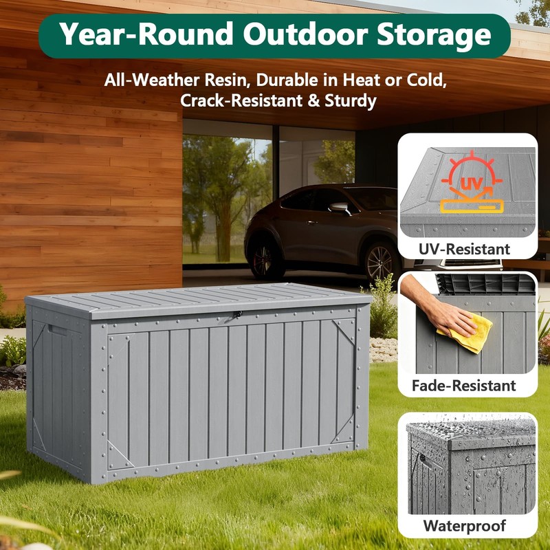 MAKE CHANGES 100 Gallon Outdoor Storage Box, Waterproof 100 Gallon, Grey gallery
