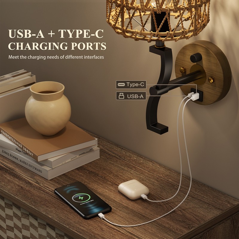 2PCS Farmhouse Wall Light Dimmable Plug-in LED Wall Sconce for Kitchen USB Port gallery
