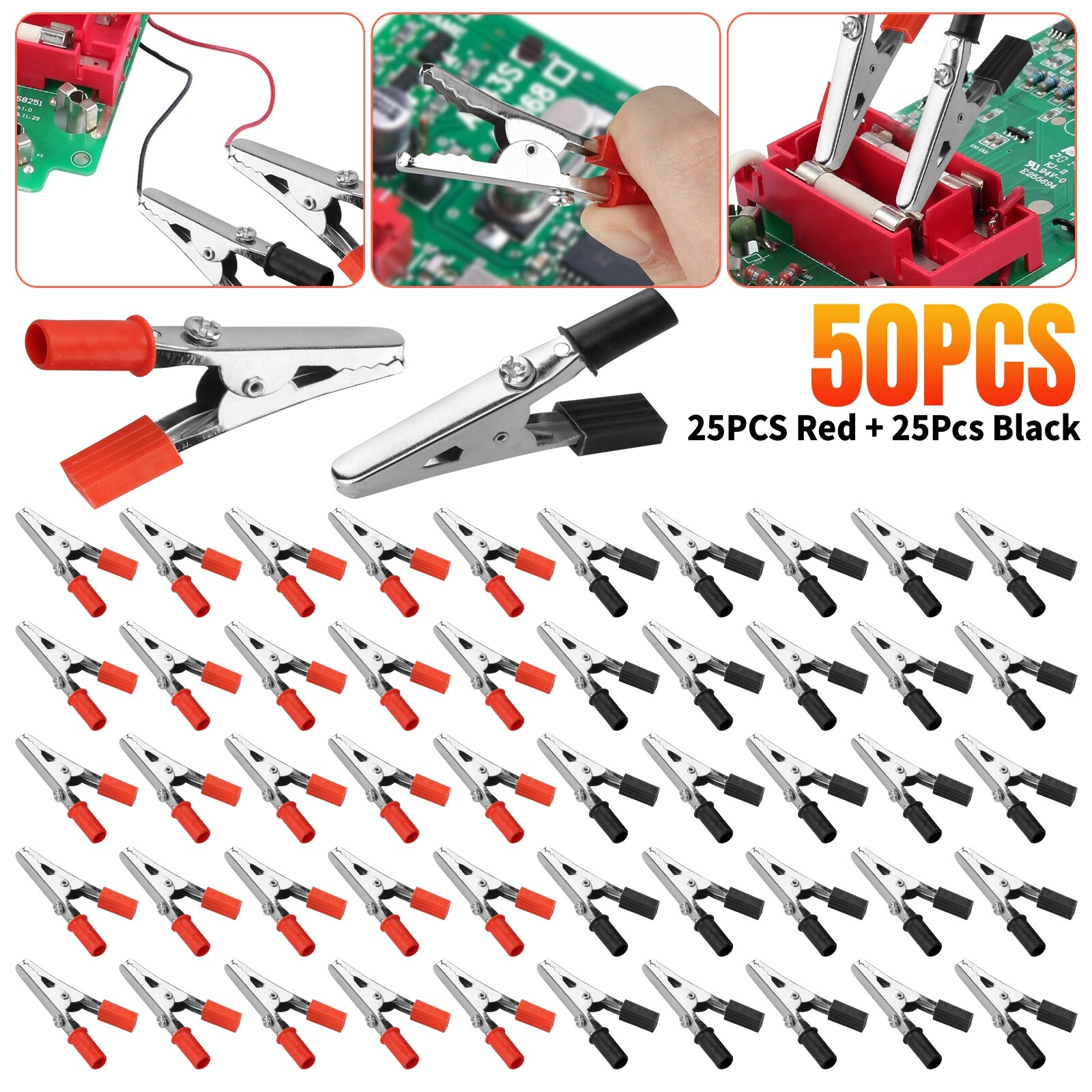 50Pcs Electrical Test Clamps Metal Alligator Clips with Red & Black Handle Bulk gallery
