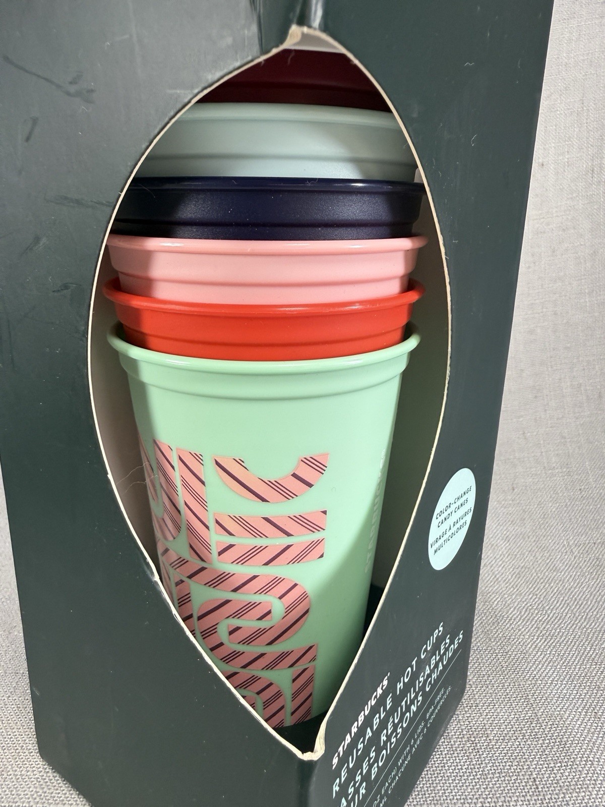 Starbucks Color Change Reusable Hot Cups 16oz Set of 6 Holiday Candy Cane gallery