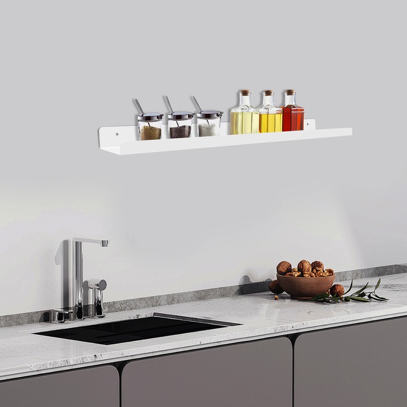 White Floating Shelf 60cm Wall Mounted Storage Display Rack Steel Modern gallery