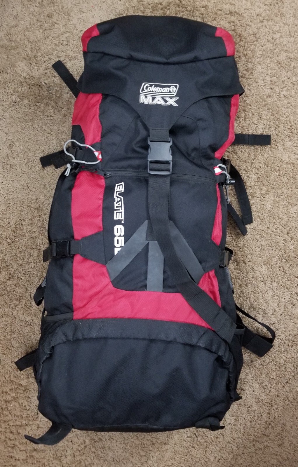 Coleman MAX ELATE 65L – Large Internal Frame Red & Black Hiking Backpack