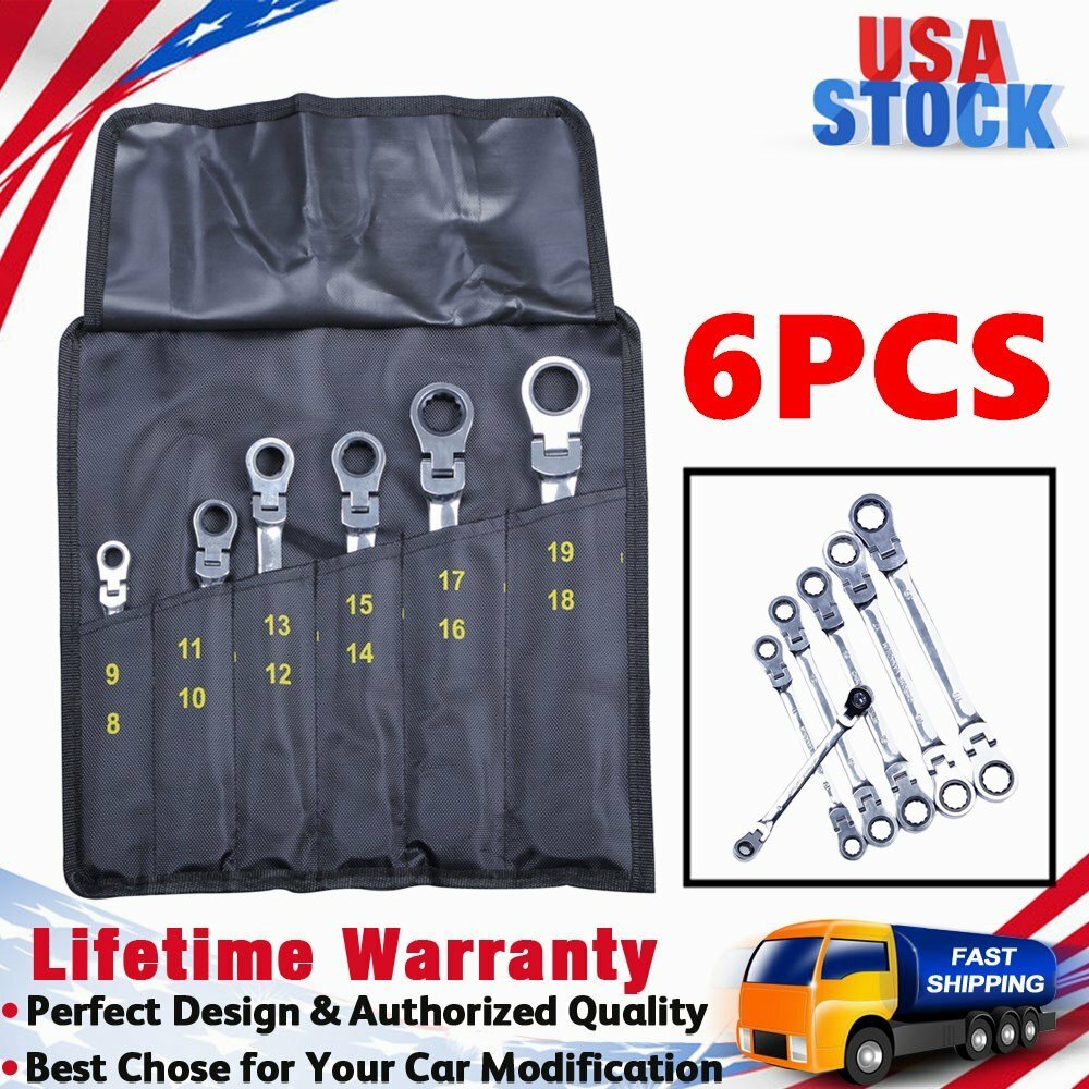 6 PCS Double Box End Metric Ratcheting Wrench Flex-Head Heavy Duty Spanner Set gallery