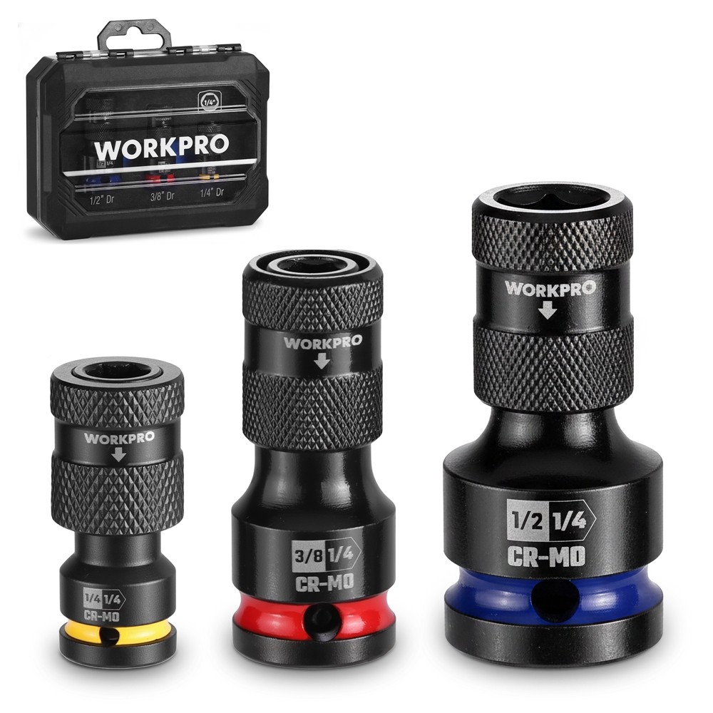 WORKPRO 1/2" 3/8" 1/4inch Quick Release Hex Impact Socket Adapter Bit Holder Set gallery