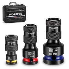 WORKPRO 1/2″ 3/8″ 1/4inch Quick Release Hex Impact Socket Adapter Bit Holder Set