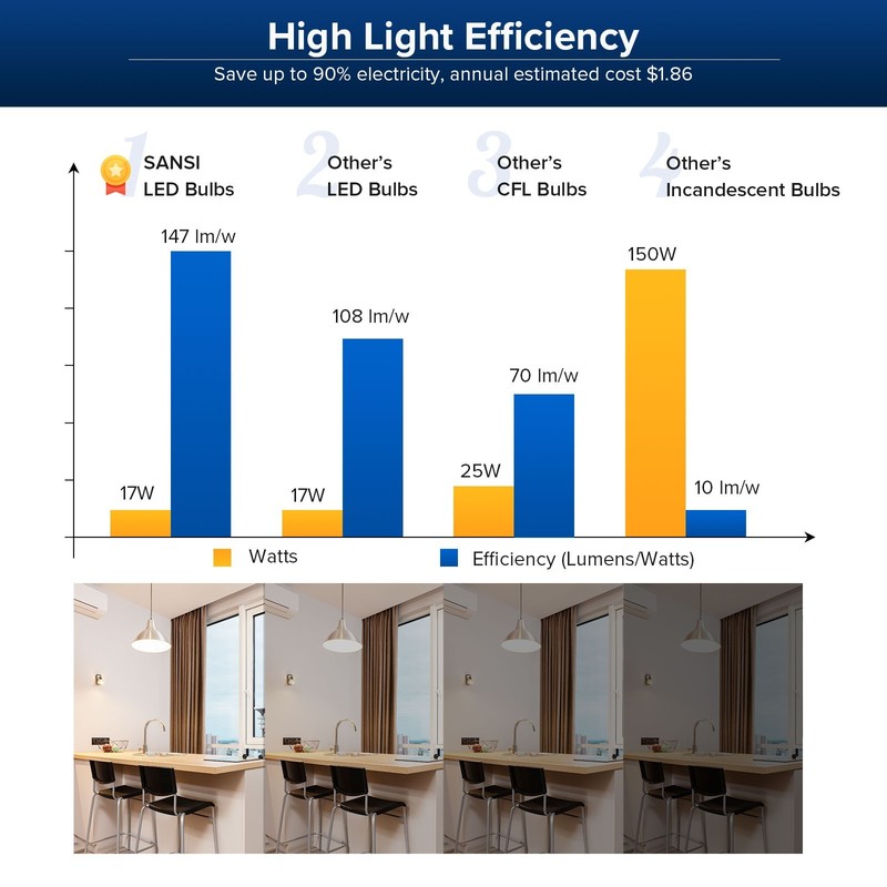 Dimmable LED Light Bulb 200W Equivalent A19 2500LM 5000K Daylight Bright White gallery