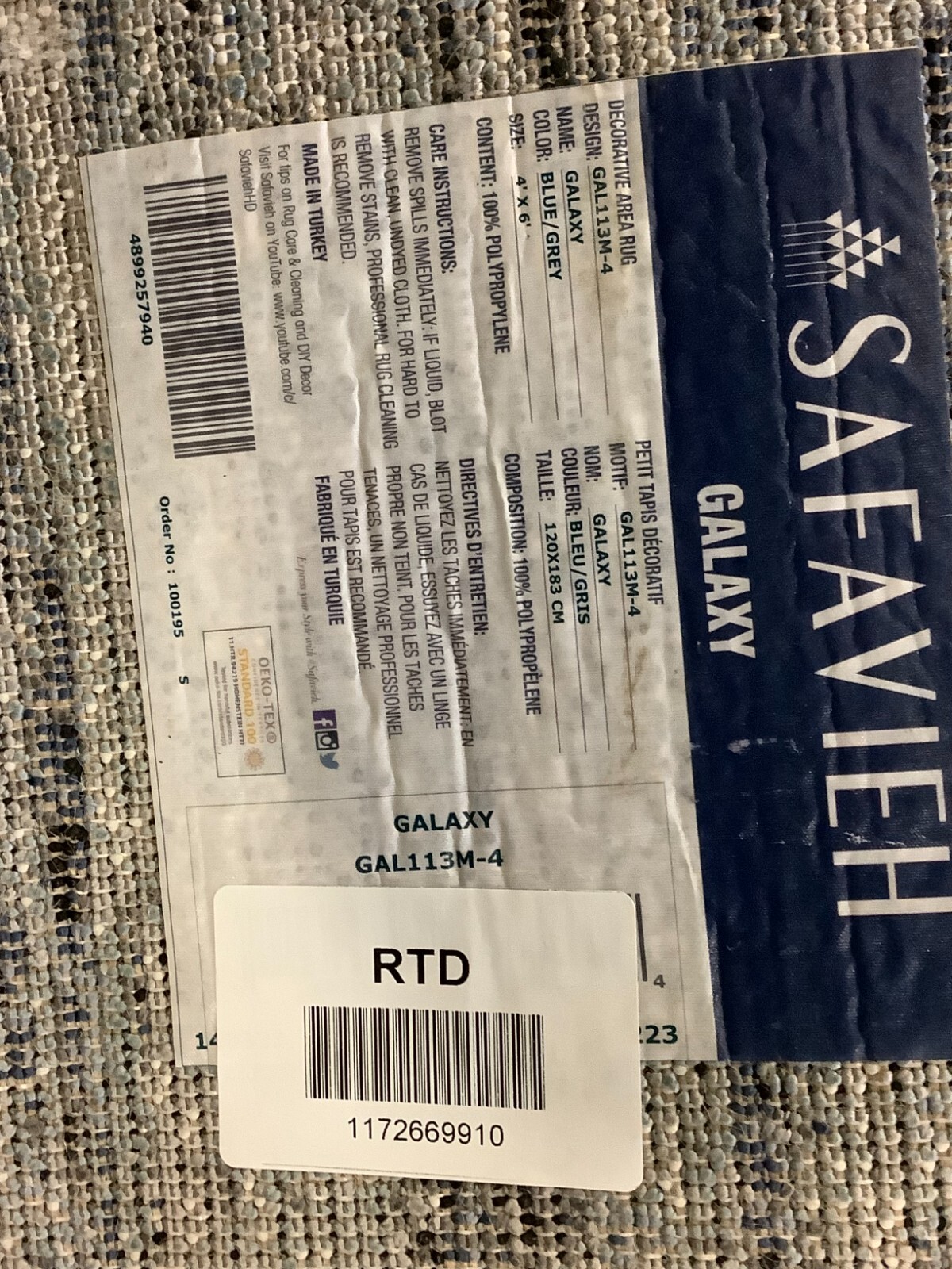 BLUE / GREY 4'-0" x 6'-0" Back Stain Rug, Reduced Price 1172669910 GAL113M-4 gallery